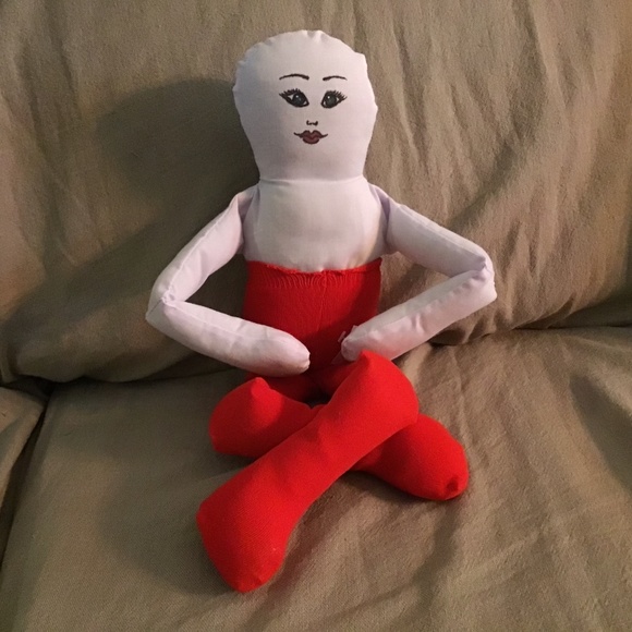 Hand Painted Face Soft Cloth Doll with Red Tights 18” length - Picture 6 of 8